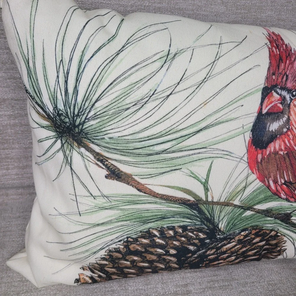 Pottery Barn Cardinal Pinecone Lumbar Pillow 16x26 Winter Christmas Decor RARE